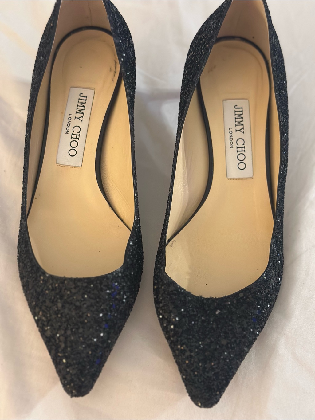 Jimmy Choo Black Glitter Pointed Pumps